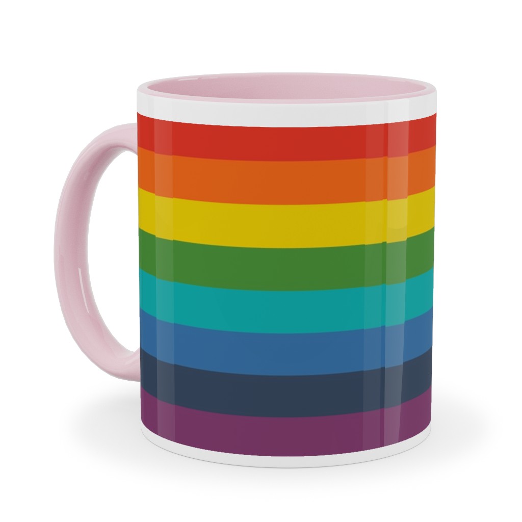 Colorful Live - Rainbow Stripe Ceramic Mug, Pink,  , 11oz, Multicolor