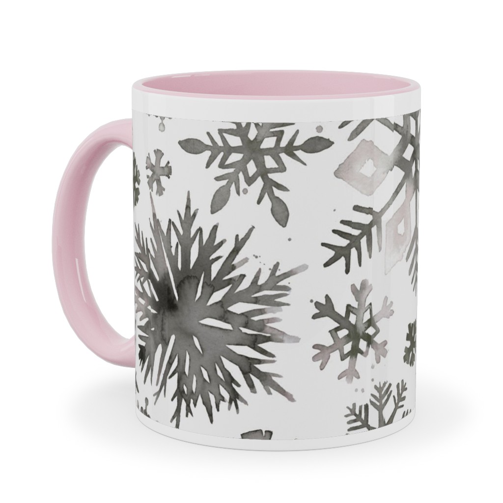 Winter Snowflakes - Gray Ceramic Mug, Pink, , 11oz, Gray, Gray