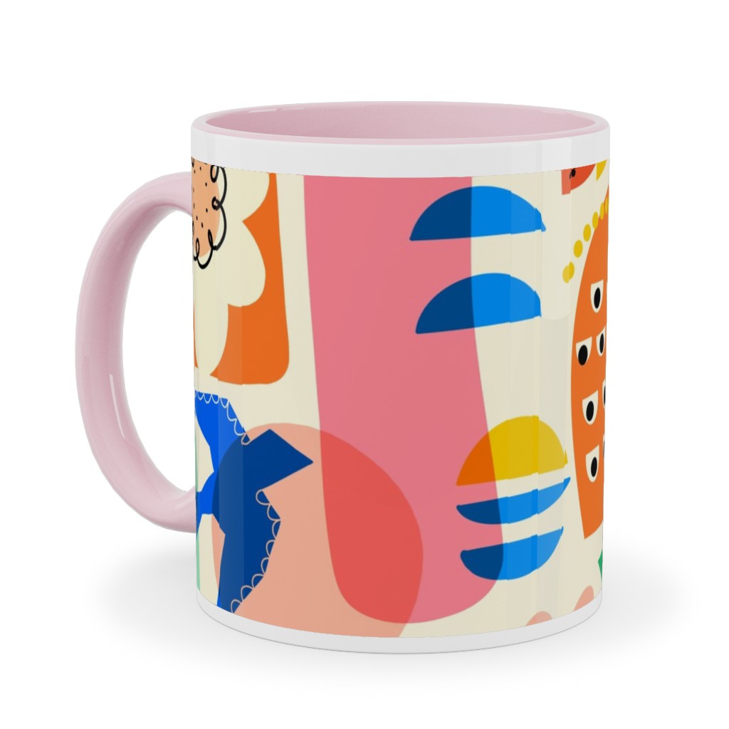 Abstract Shapes Fun Collage - Multi Ceramic Mug, Pink,  , 11oz, Multicolor