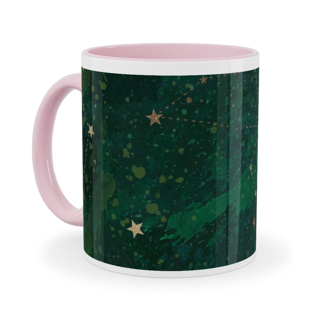 Moon and Stars - Green Ceramic Mug, Pink,  , 11oz, Green