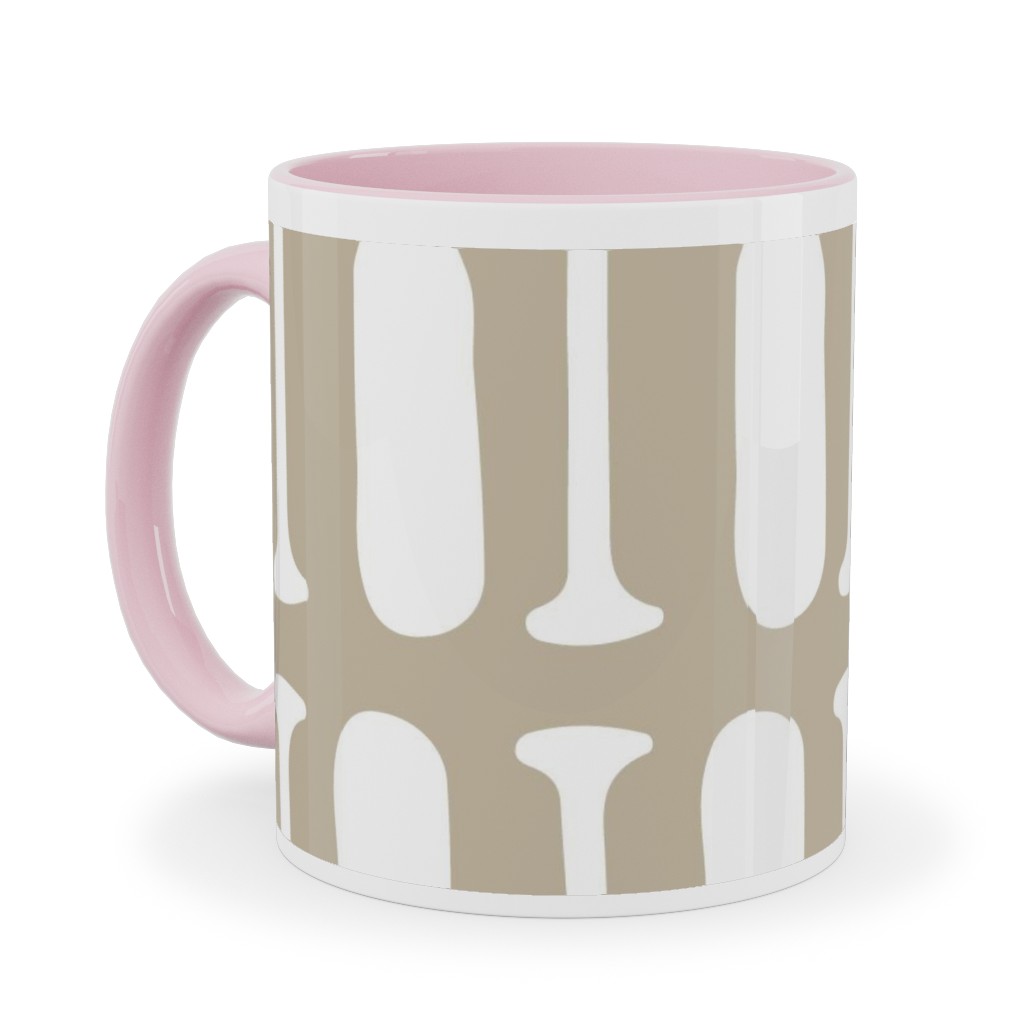 Nautical Boat Oars/Paddles - Neutral Beige Ceramic Mug, Pink, , 11oz, Beige, Pearl