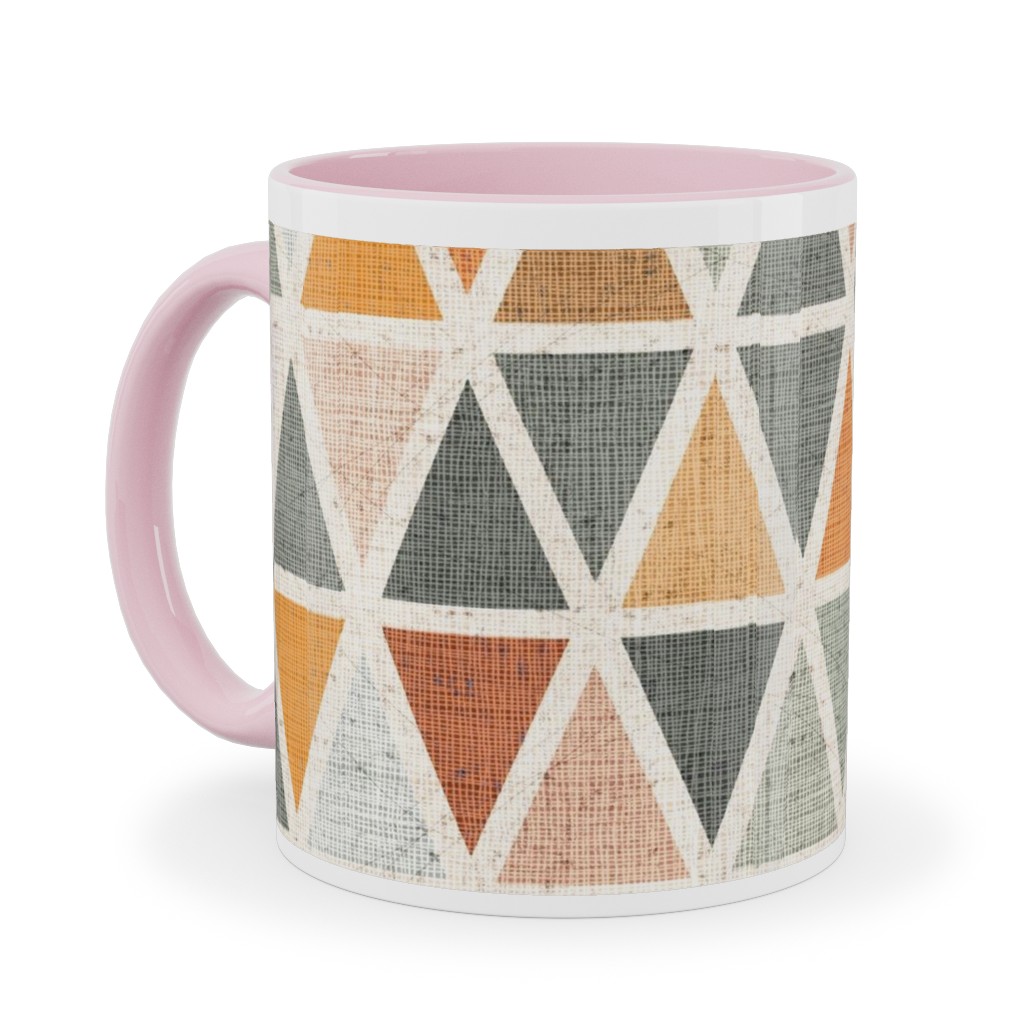 Triangles - Grey and Orange Ceramic Mug, Pink, , 11oz, Multicolor