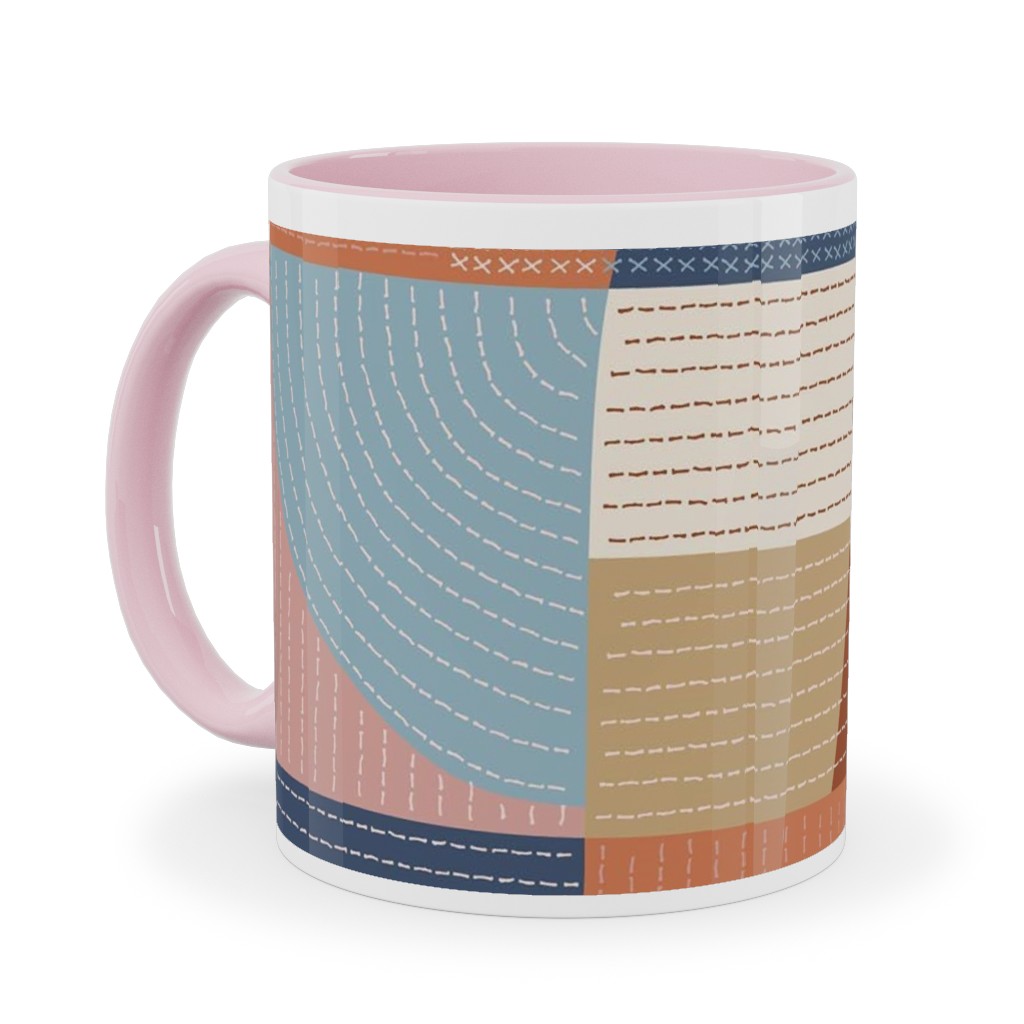 Modern Patchwork - Multi Ceramic Mug, Pink,  , 11oz, Multicolor