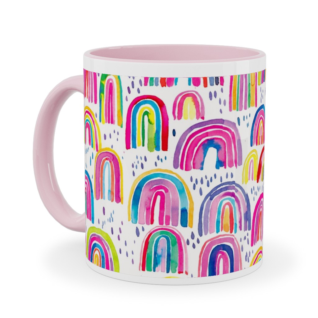 Rainbows Watercolor - Multi Ceramic Mug, Pink, , 11oz, Multicolor