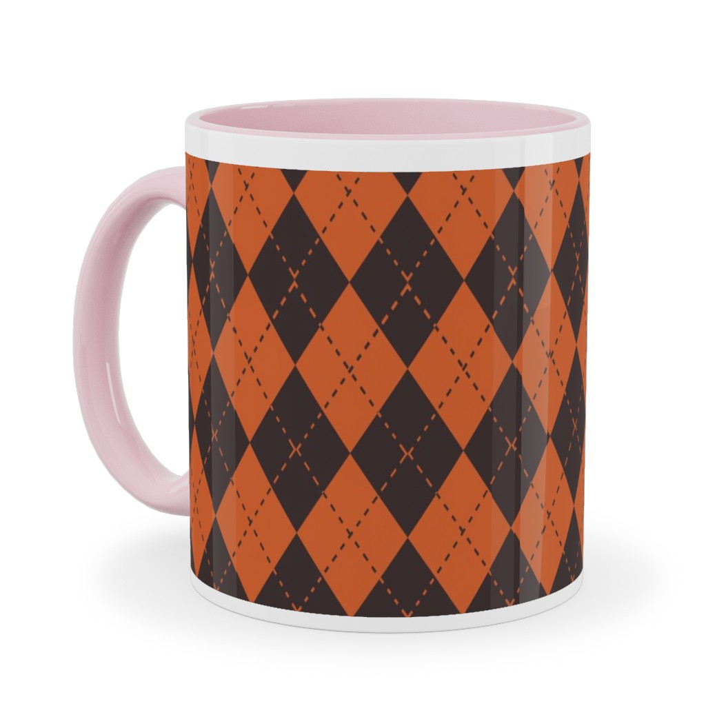 Halloween Argyle - Orange and Black Ceramic Mug, Pink, , 11oz, Orange, Orange