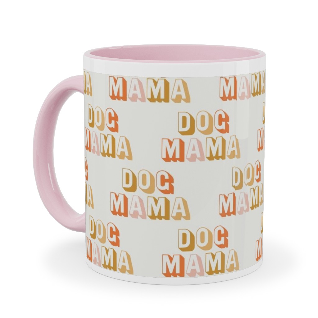 Dog Mama - Retro Vintage Text - Earthy Ceramic Mug, Pink,  , 11oz, Beige