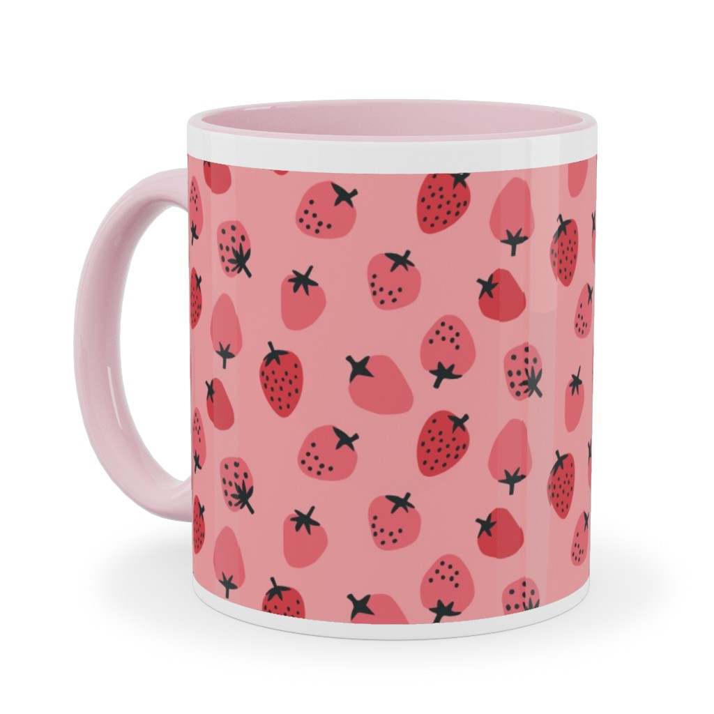 Red Strawberries - Pink Ceramic Mug, Pink,  , 11oz, Pink