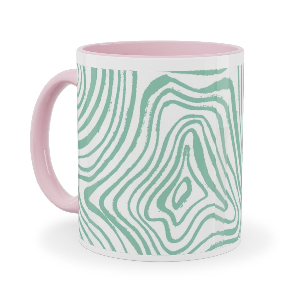 Abstract Wavy Lines - Green Ceramic Mug, Pink, , 11oz, Green, Classic Green