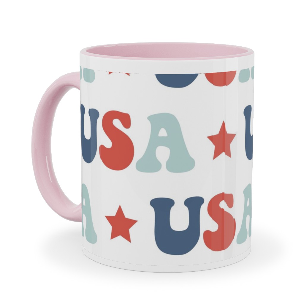 Usa Groovy Vintage - White Ceramic Mug, Pink,  , 11oz, Multicolor