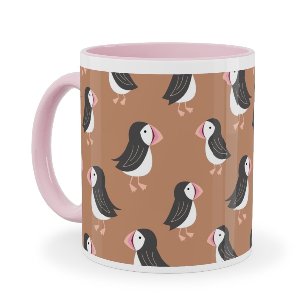 Little Puffin Friends Ceramic Mug, Pink, , 11oz, Brown, Hazelnut
