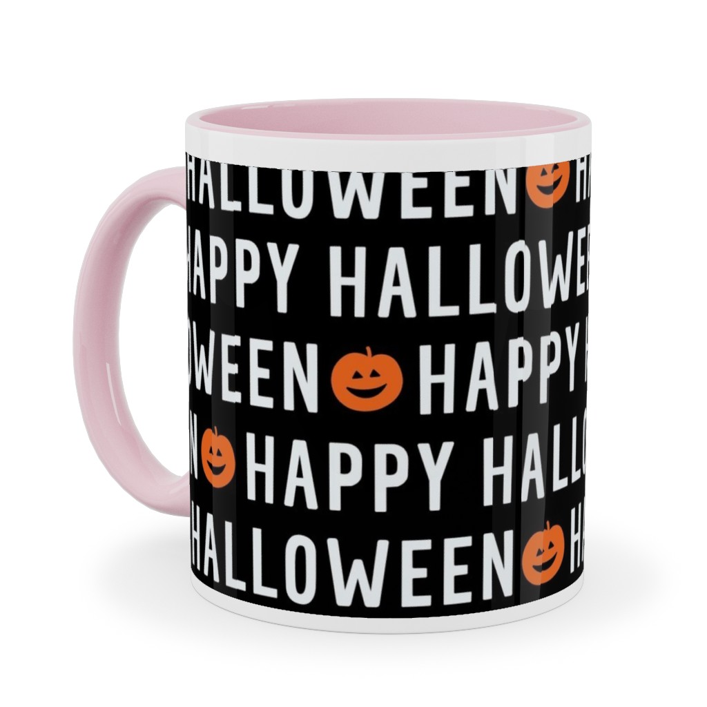 Happy Halloween Black Ceramic Mug, Pink, , 11oz, Black, Black