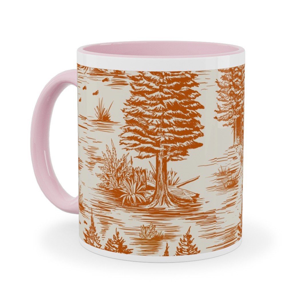 Bigfoot Sasquatch Toile De Jouy Ceramic Mug, Pink,  , 11oz, Orange