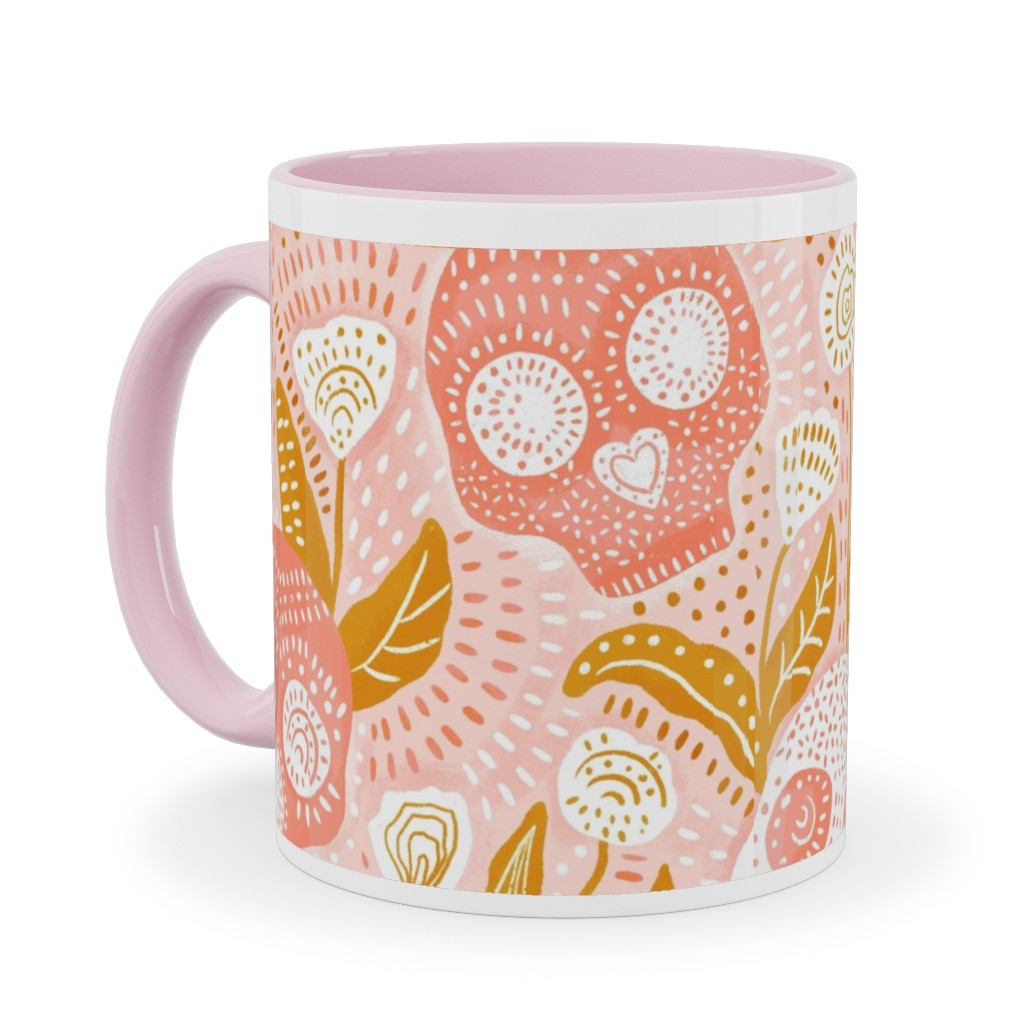 Pastel Halloween Skulls - Pink Ceramic Mug, Pink,  , 11oz, Pink