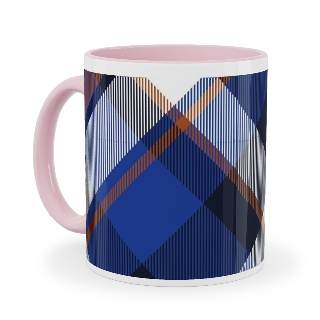 Cora's Plaid - Blue Ceramic Mug, Pink, , 11oz, Blue, True Blue