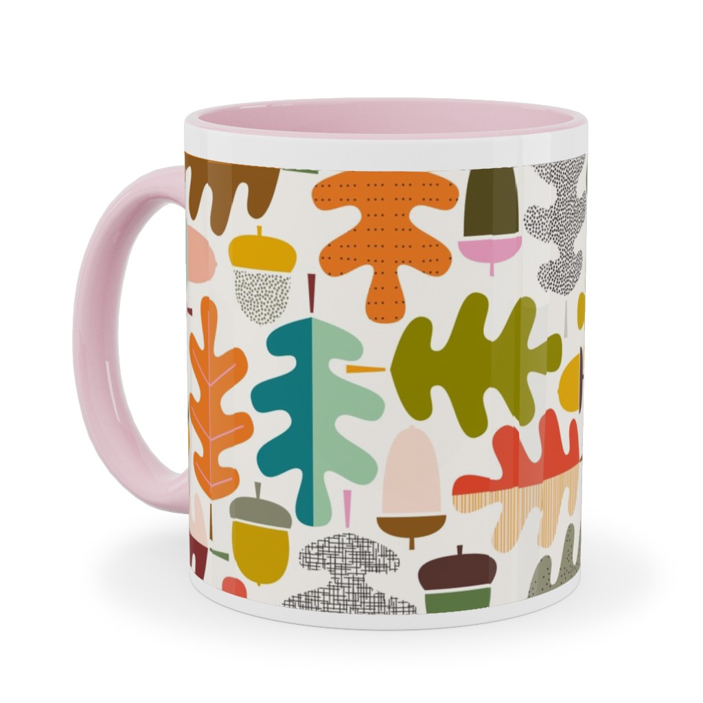 Autumn Oak Tree - Multi on White Ceramic Mug, Pink, , 11oz, Multicolor