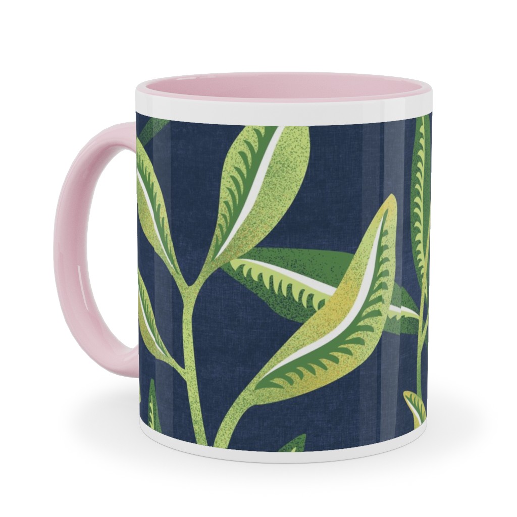 Green Leafy Vines - Blue and Green Ceramic Mug, Pink,  , 11oz, Green