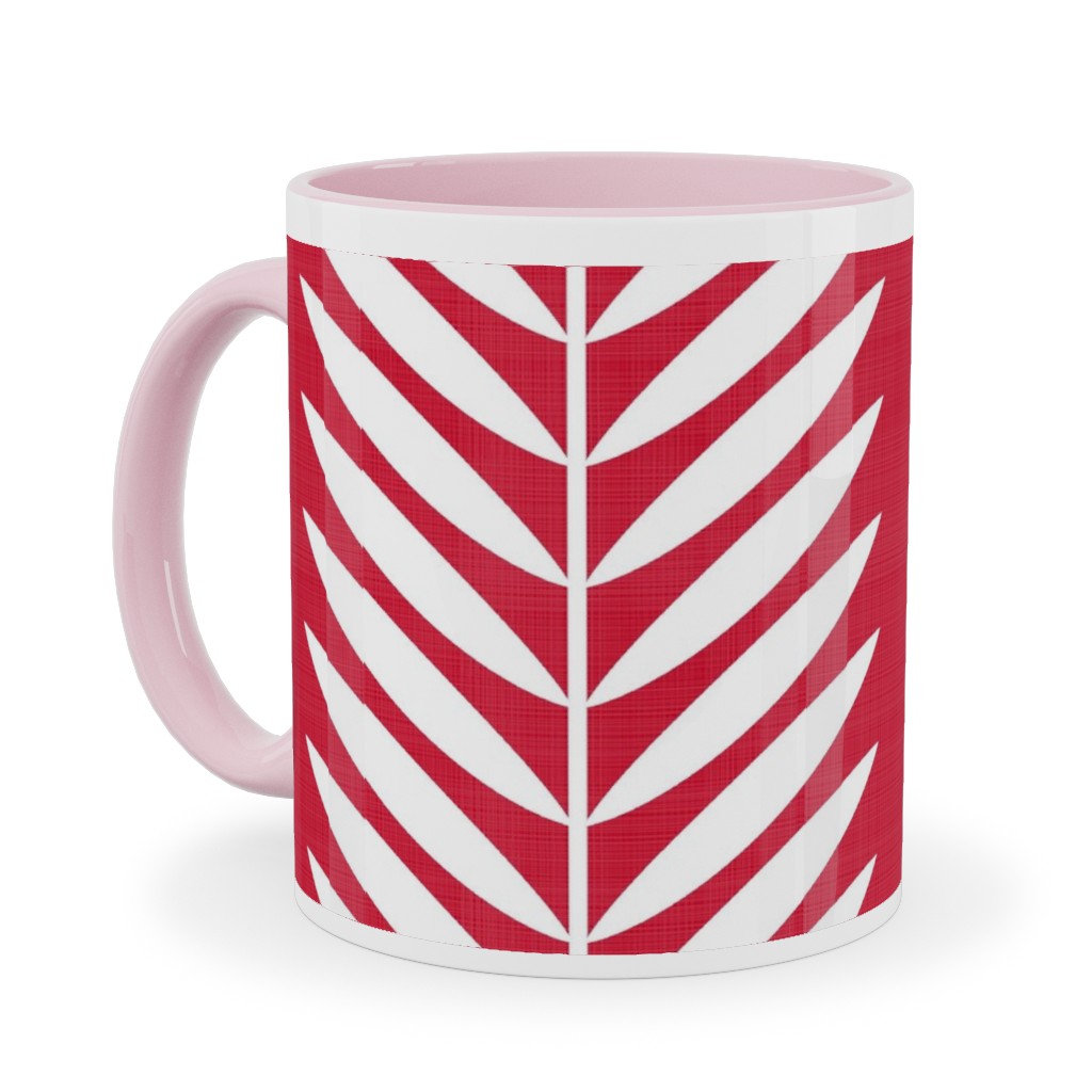 Laurel Leaf Stripe Ceramic Mug, Pink, , 11oz, Red, Apple