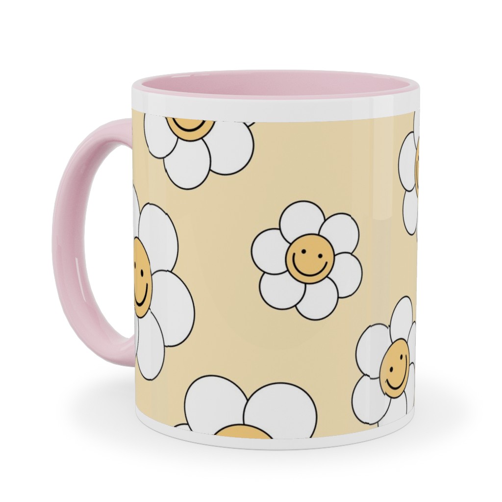 Sweet Smiling Daisies Ceramic Mug, Pink, , 11oz, Yellow, Champagne