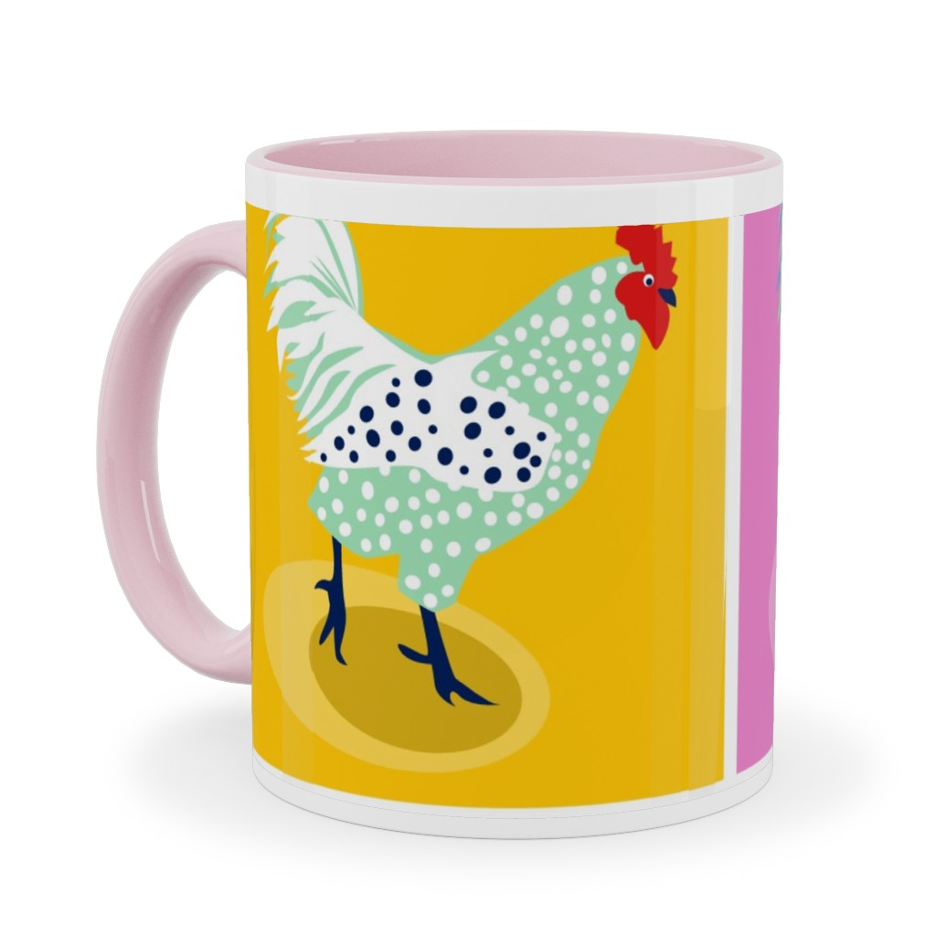 Pop Art Chickens - Multicolor Ceramic Mug, Pink,  , 11oz, Multicolor