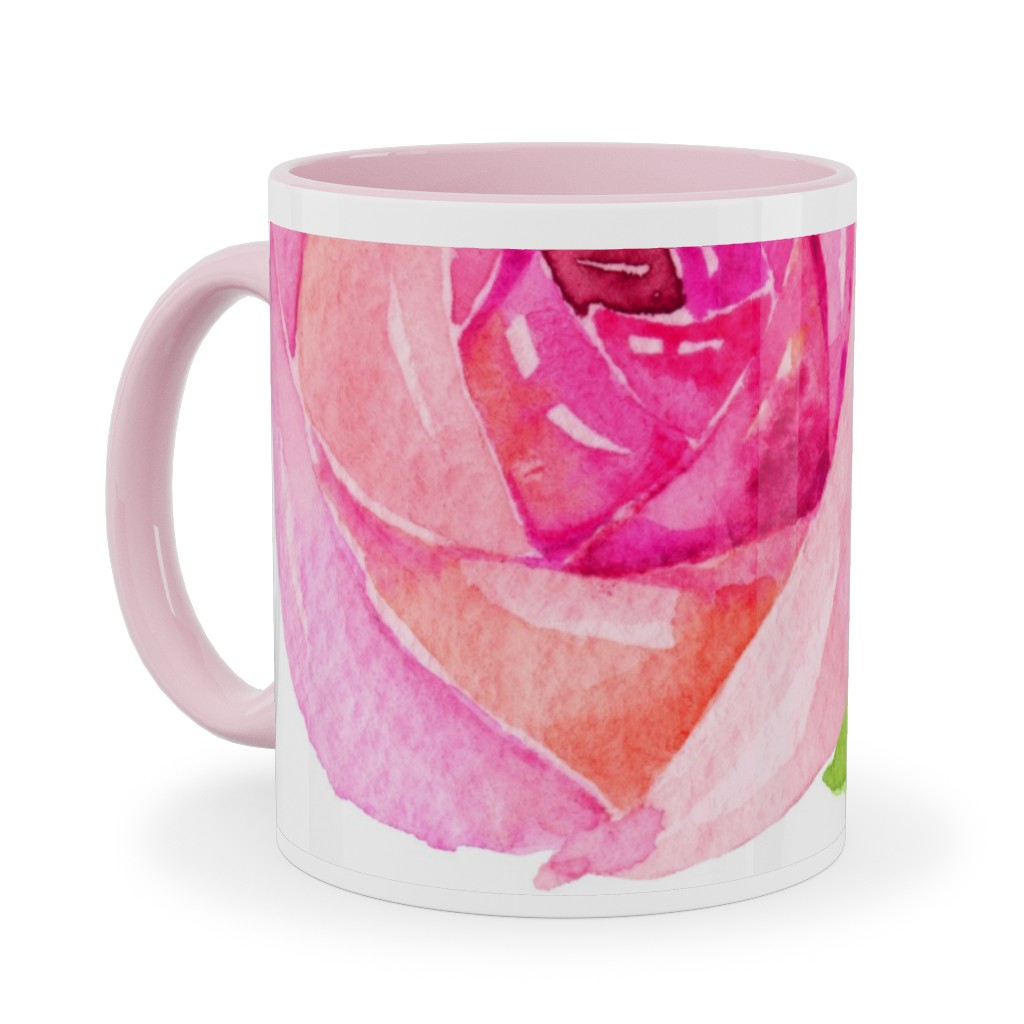 Spring Peonies, Roses, and Poppies - Watercolor Ceramic Mug, Pink, , 11oz, Pink, Bright Pink