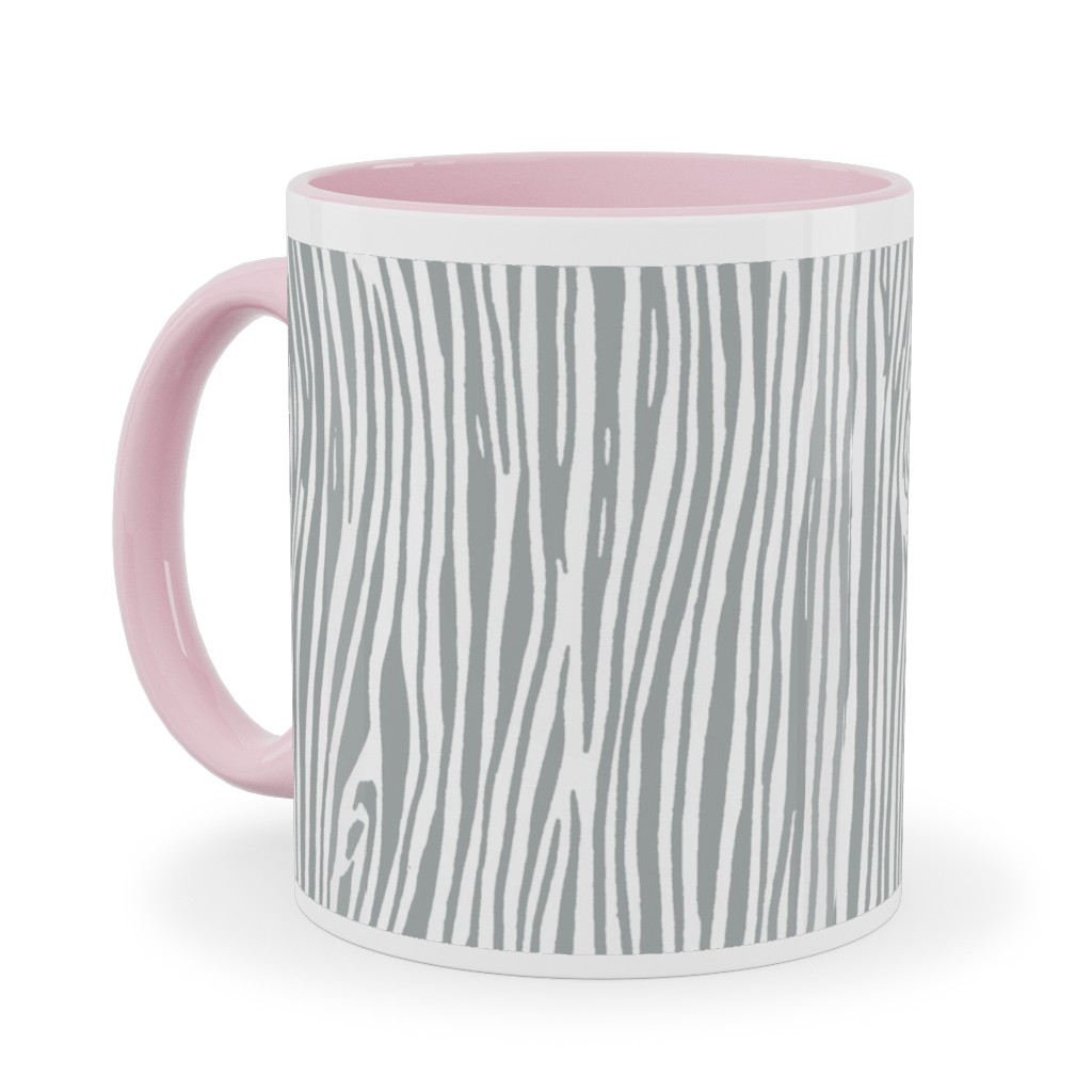 Woodgrain - Gray Ceramic Mug, Pink,  , 11oz, Gray