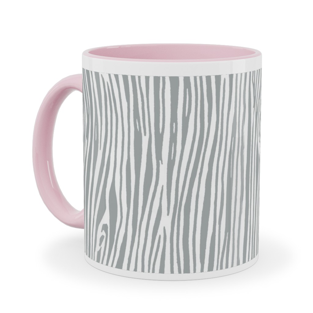 Woodgrain - Gray Ceramic Mug, Pink,  , 11oz, Gray