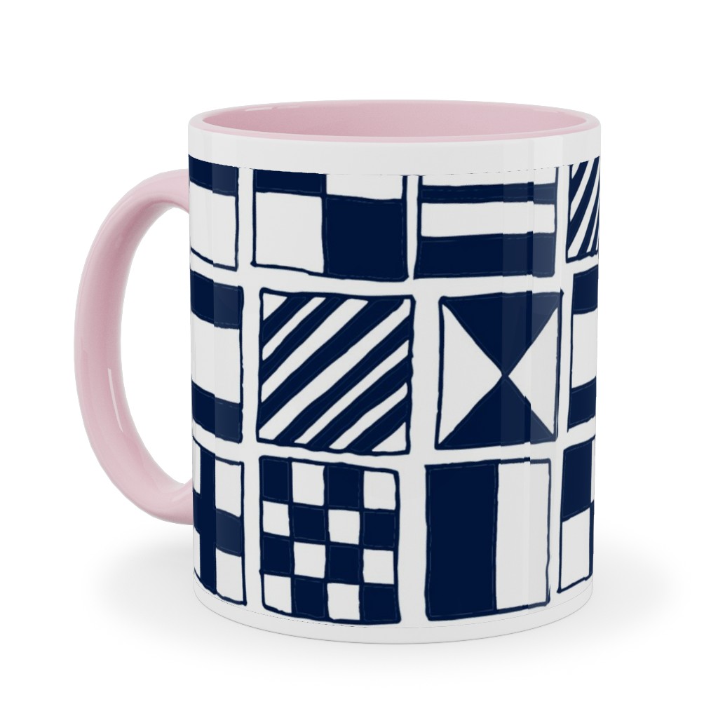 Sailing Flags - Navy Blue Ceramic Mug, Pink,  , 11oz, Blue