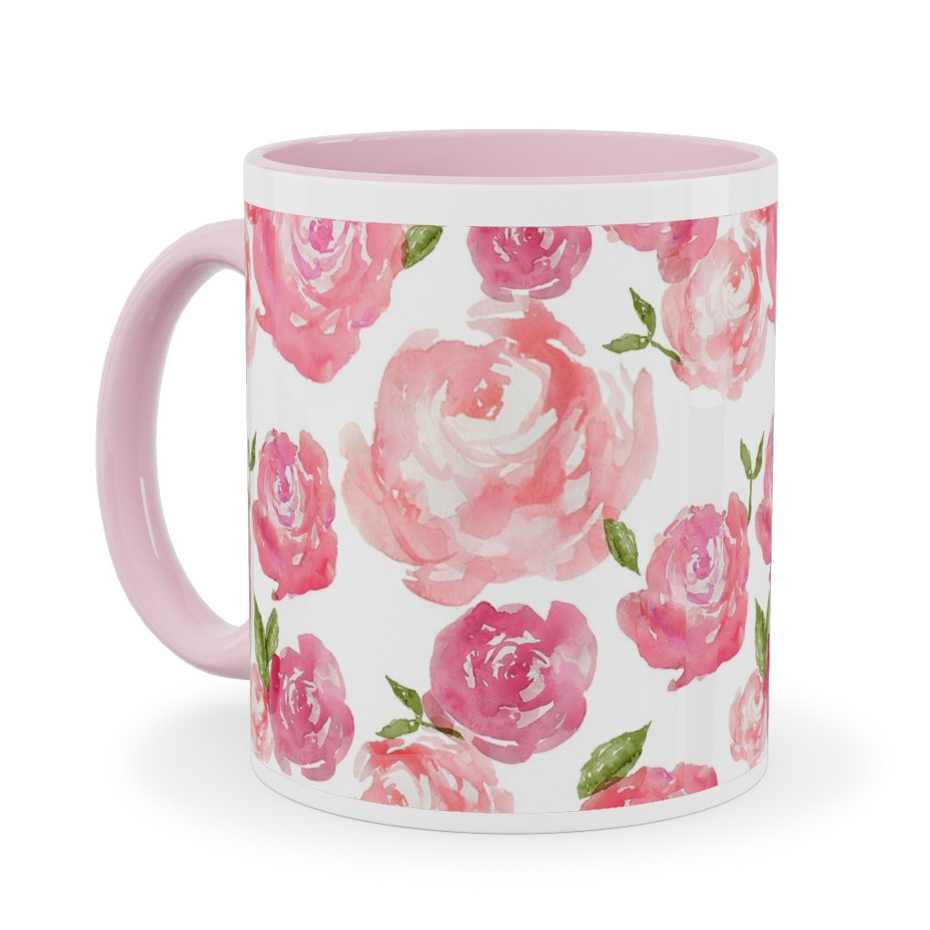 Watercolor Floral - Pink Ceramic Mug, Pink,  , 11oz, Pink
