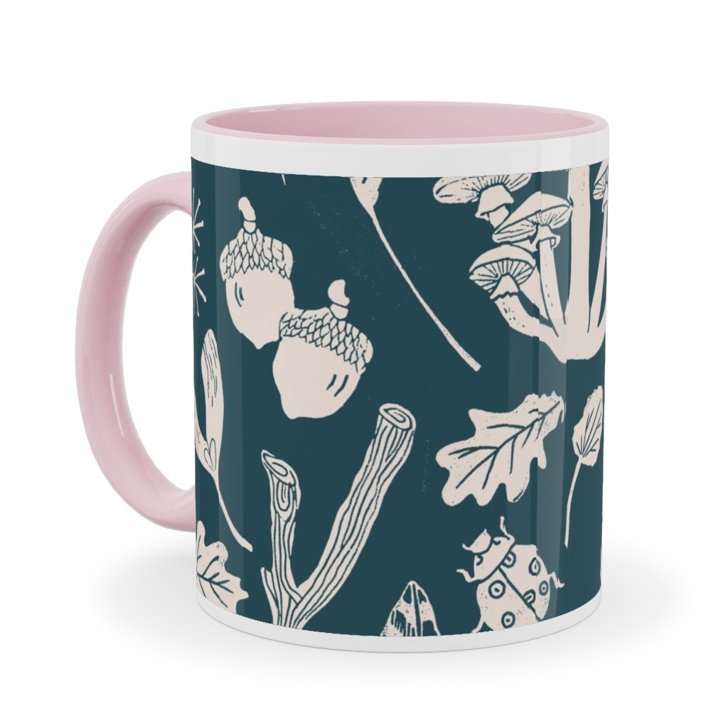 Nature Walk in Autumn - Blue and Cream Ceramic Mug, Pink, , 11oz, Blue, True Blue
