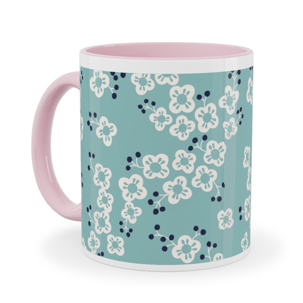 Japanese Blossom - Blue Ceramic Mug, Pink,  , 11oz, Blue