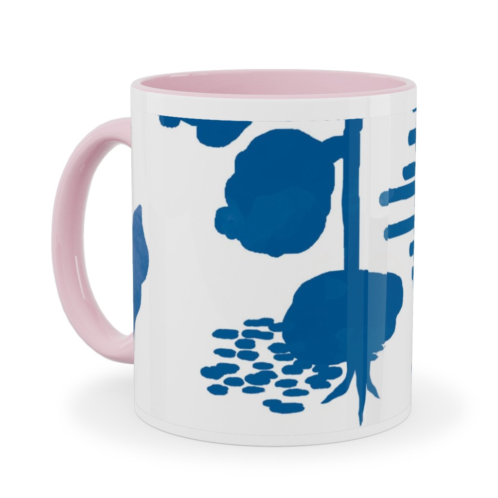 Blue and White Garden Ceramic Mug, Pink,  , 11oz, Blue