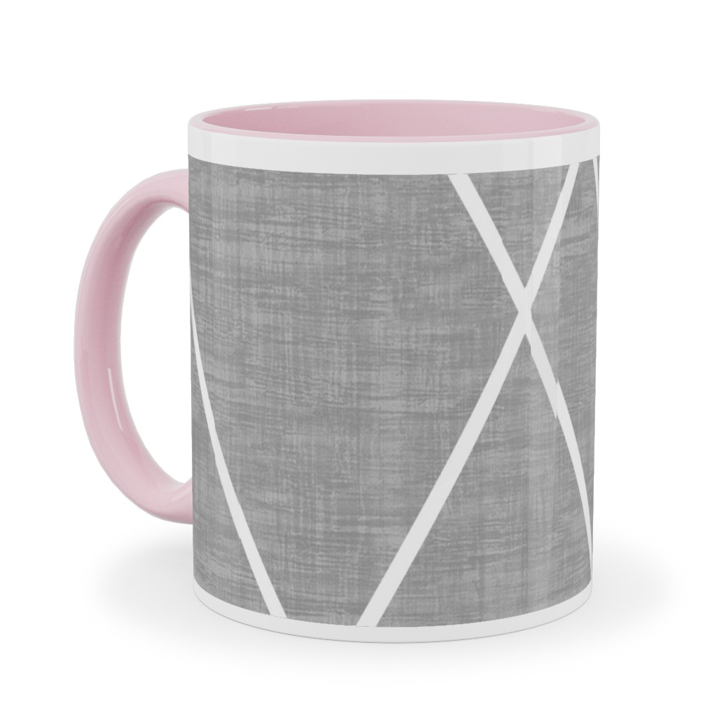 Geometric Grid - Gray Ceramic Mug, Pink, , 11oz, Gray, Gray