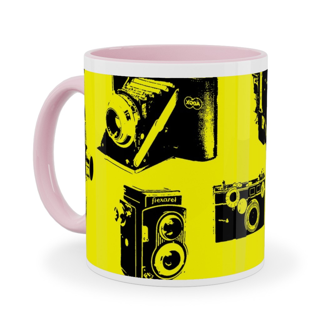 Retro Cameras Ceramic Mug, Pink, , 11oz, Yellow, Sunshine