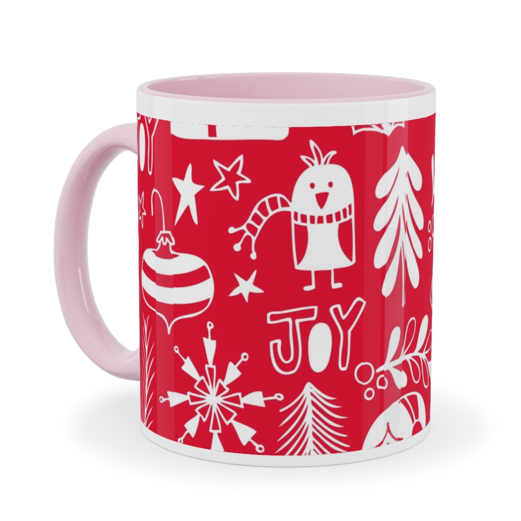 Peace & Joy Christmas - Red Ceramic Mug, Pink,  , 11oz, Red