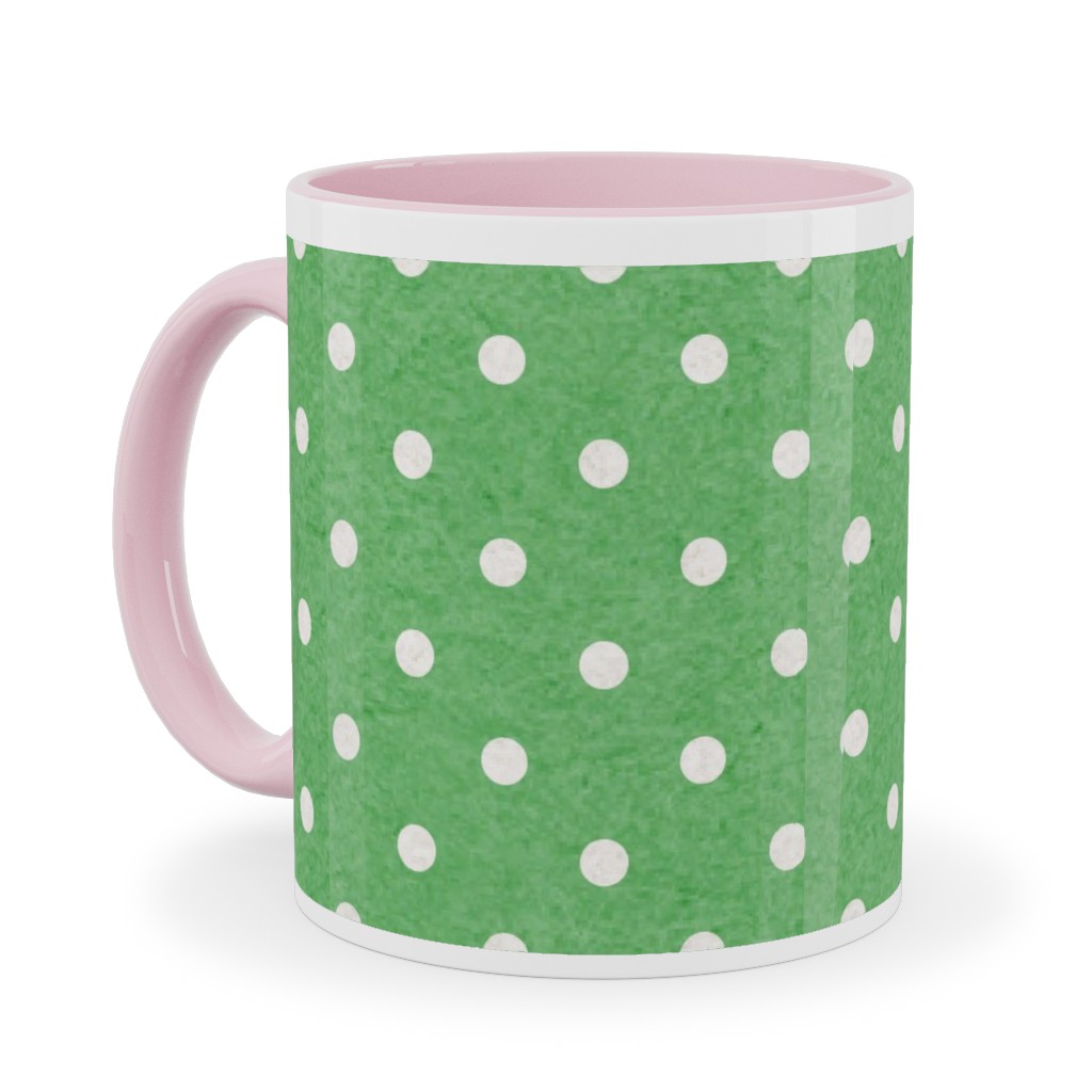 Mottled Xmas Polkadots - Green Ceramic Mug, Pink, , 11oz, Green, Classic Green
