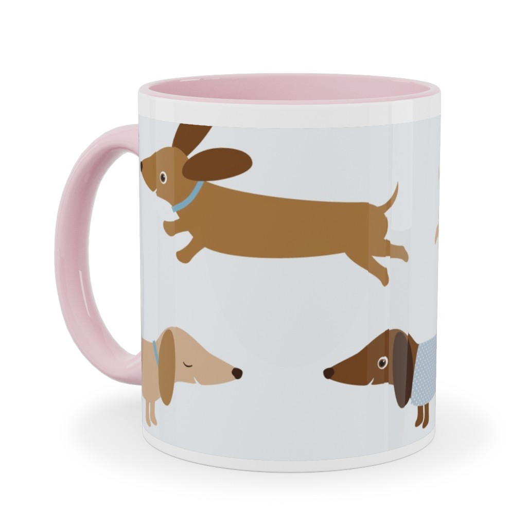 Daschunds Ceramic Mug, Pink, , 11oz, Multicolor, Cool Blue