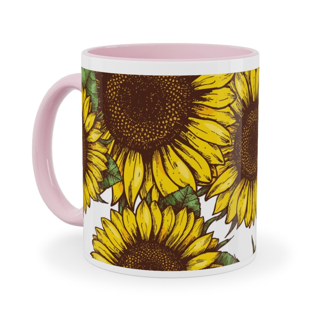 Sunflowers Ceramic Mug, Pink,  , 11oz, Yellow