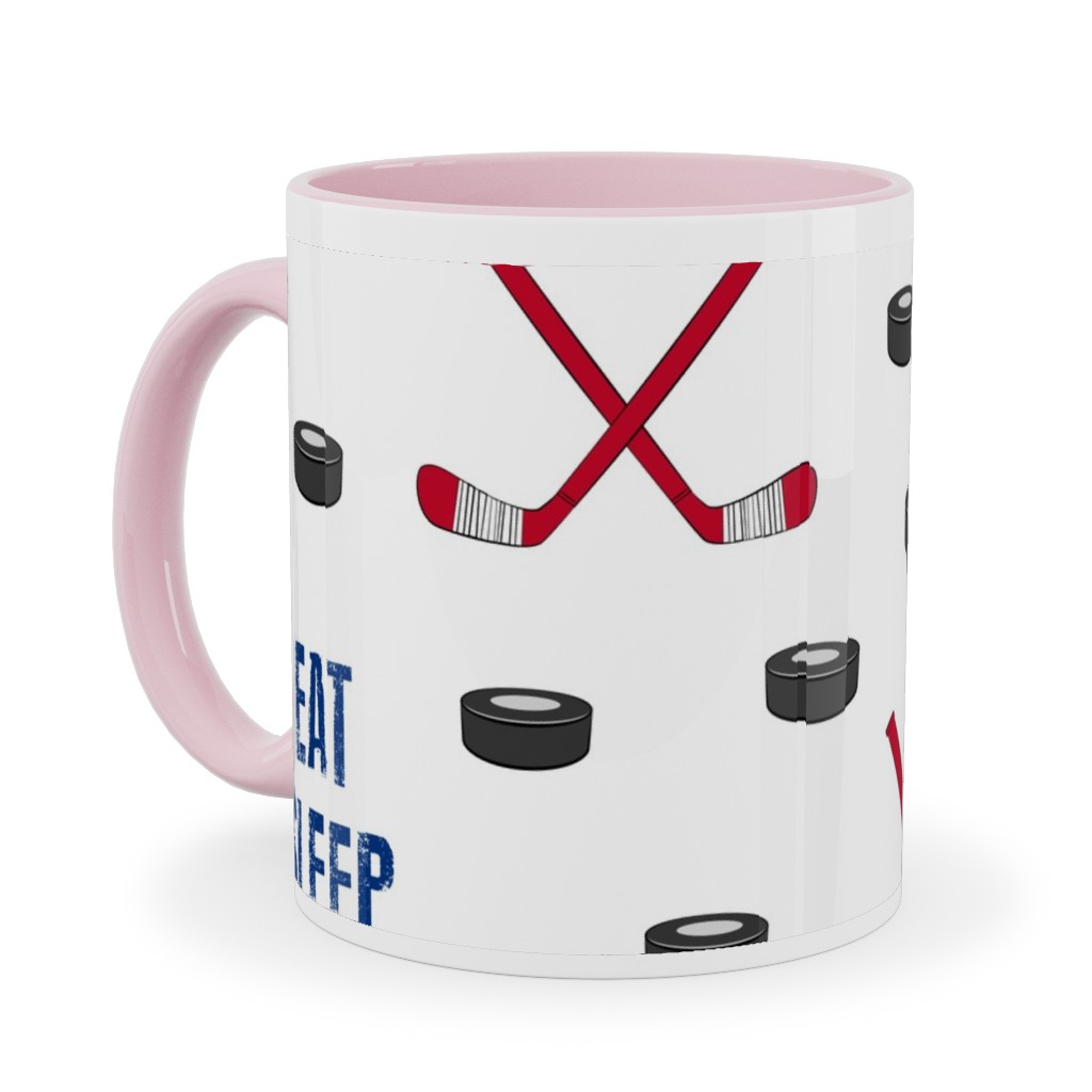 Eat Sleep Hockey - Red and Blue Ceramic Mug, Pink, , 11oz, Multicolor