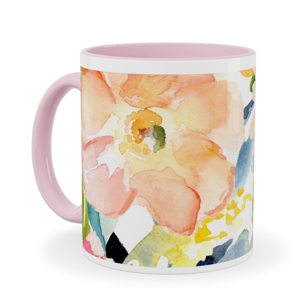 Floral Love Print Ceramic Mug, Pink,  , 11oz, Multicolor