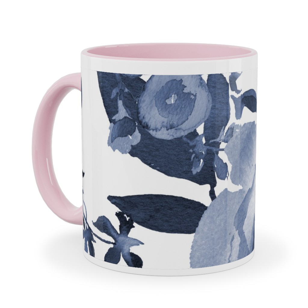 Blue and White Florals - Indigo Ceramic Mug, Pink,  , 11oz, Blue