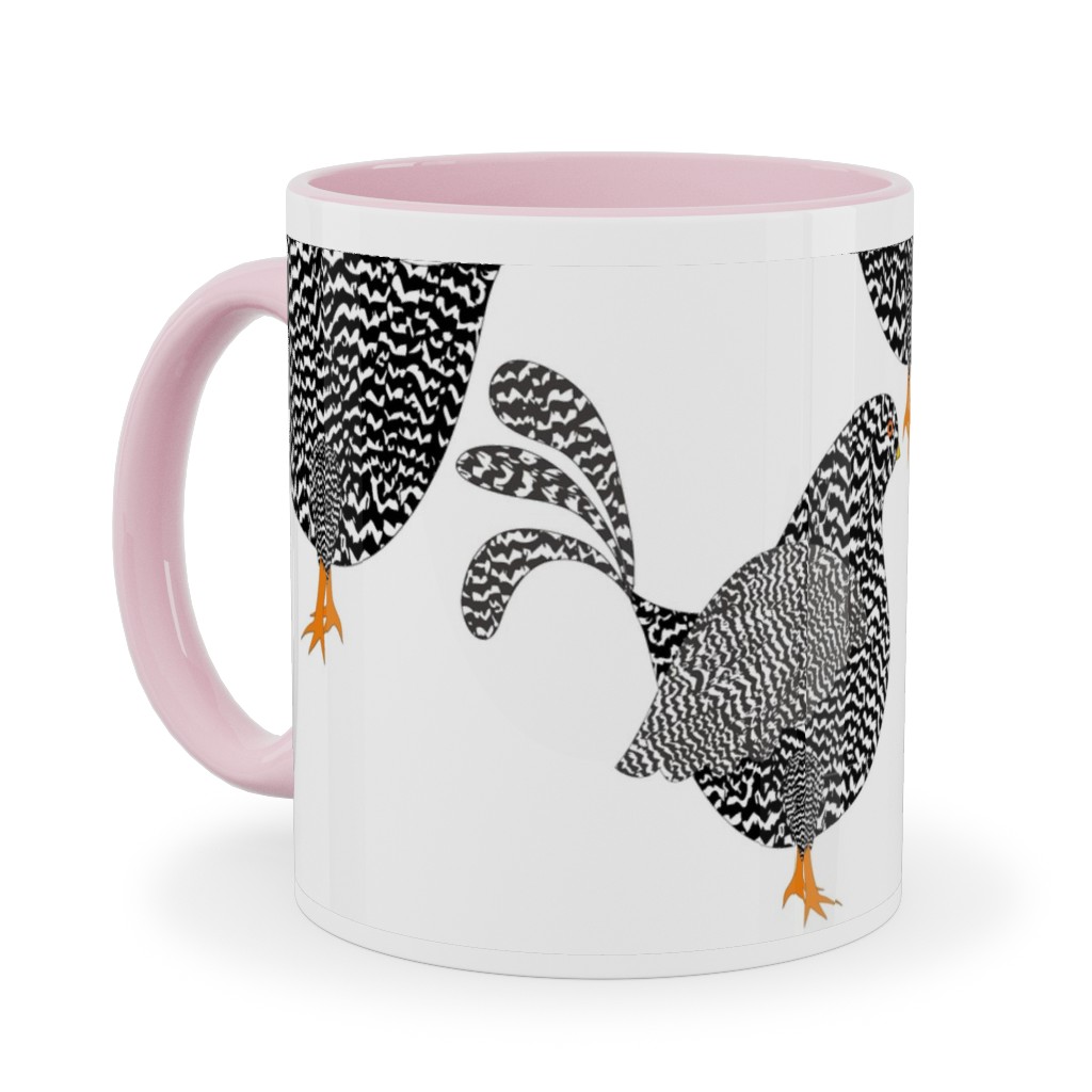 Chick Chick Chickens - Black and White Ceramic Mug, Pink, , 11oz, White, White