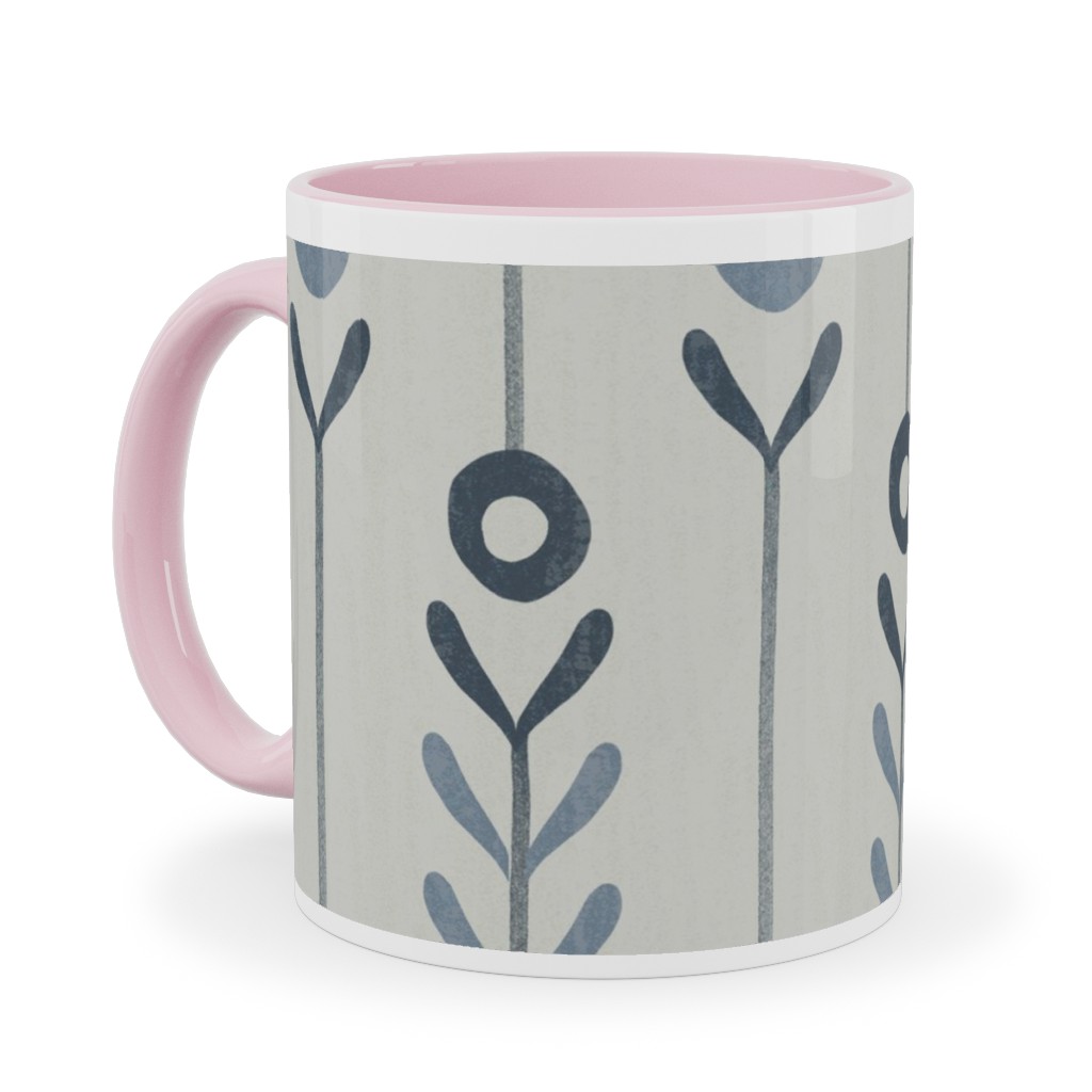 Farmhouse Flowers - Line Art Ceramic Mug, Pink,  , 11oz, Blue