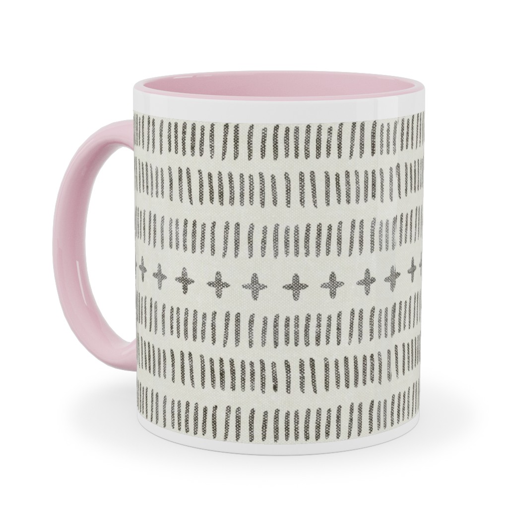 Modern Farmhouse Dash - Light Ceramic Mug, Pink, , 11oz, Beige, Pearl