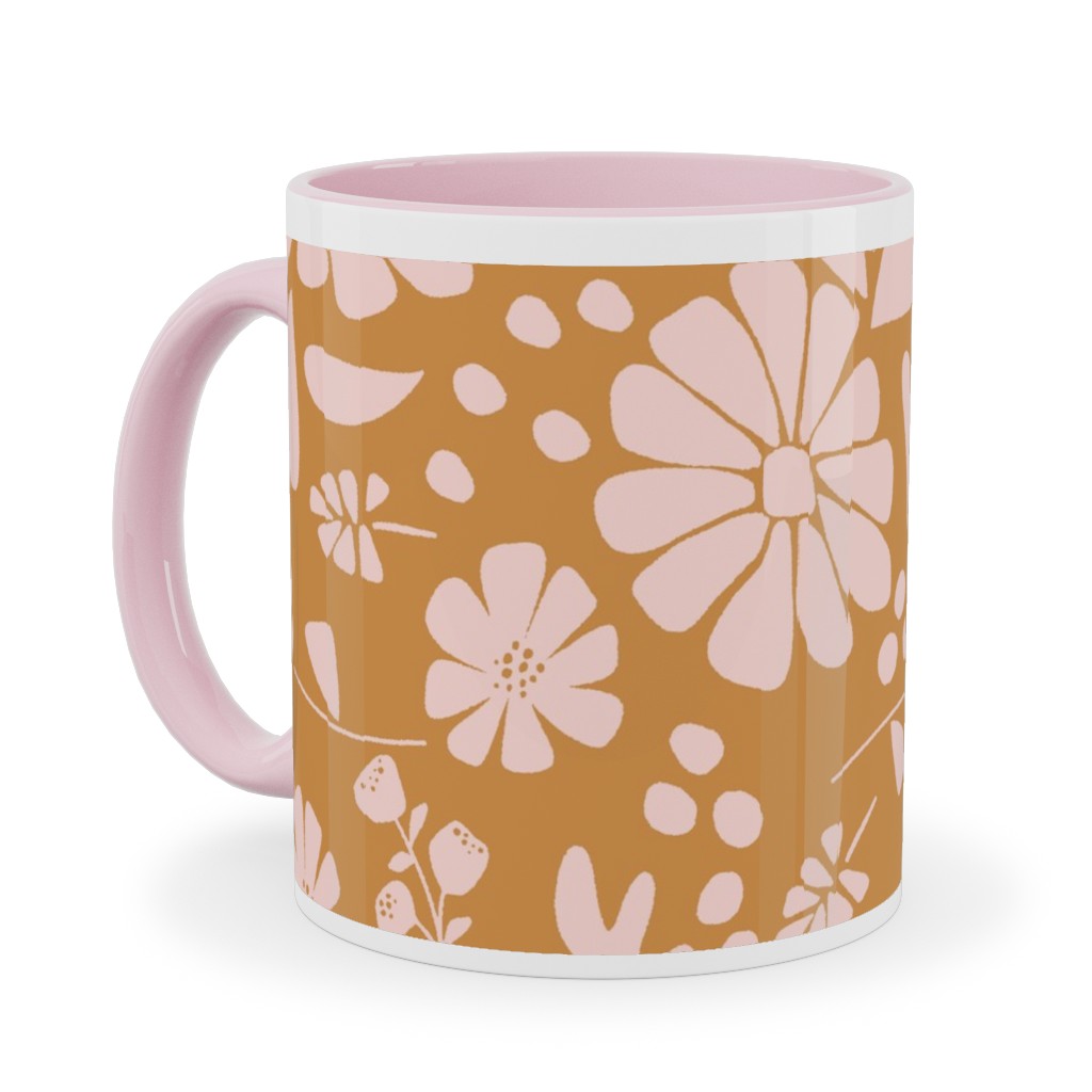 Jungle Floral - Orange and Pink Ceramic Mug, Pink, , 11oz, Orange, Orange