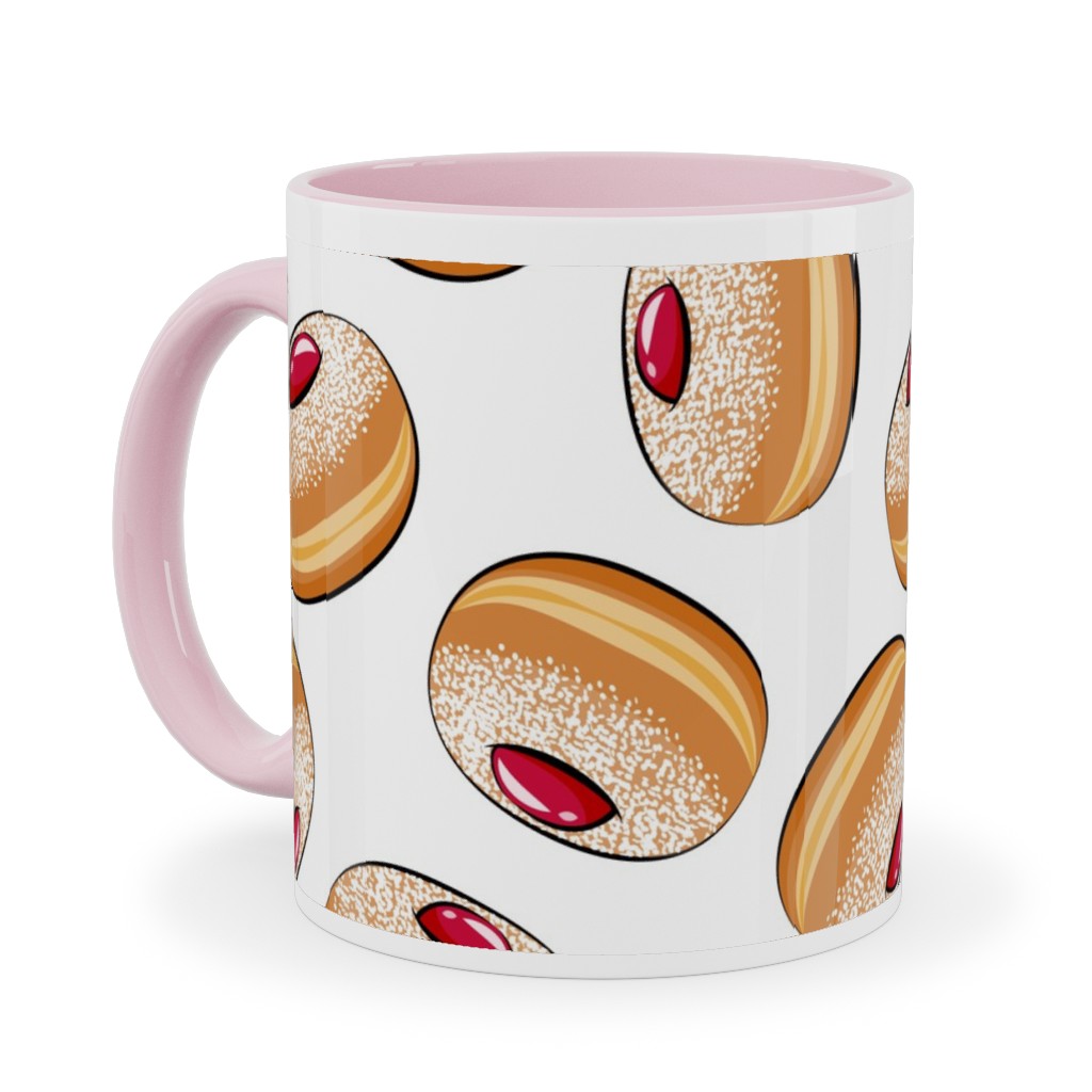 Sufganiyot (Jelly Doughnuts) - on White Ceramic Mug, Pink, , 11oz, Multicolor