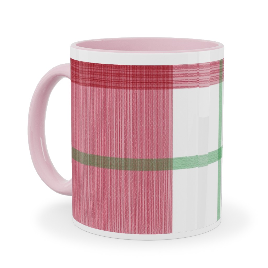 Double Plaid Ceramic Mug, Pink, , 11oz, Red, Apple