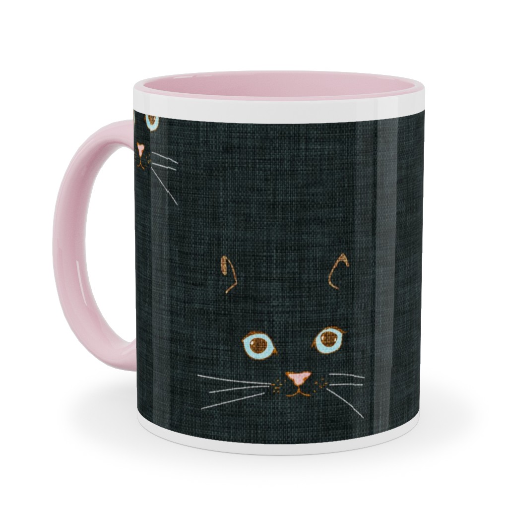 Cat Face - Black Ceramic Mug, Pink,  , 11oz, Black