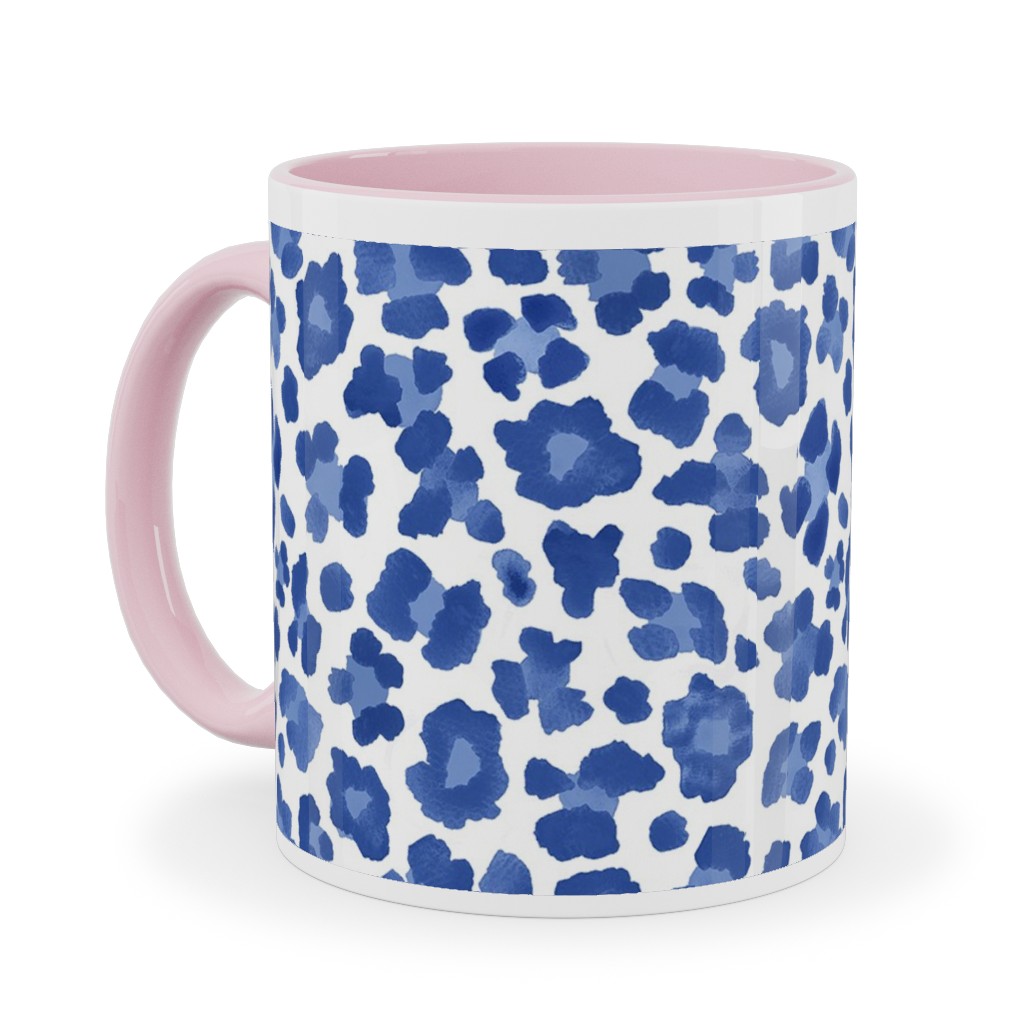 Leopard Pattern Print Ceramic Mug, Pink, , 11oz, Blue, Blue