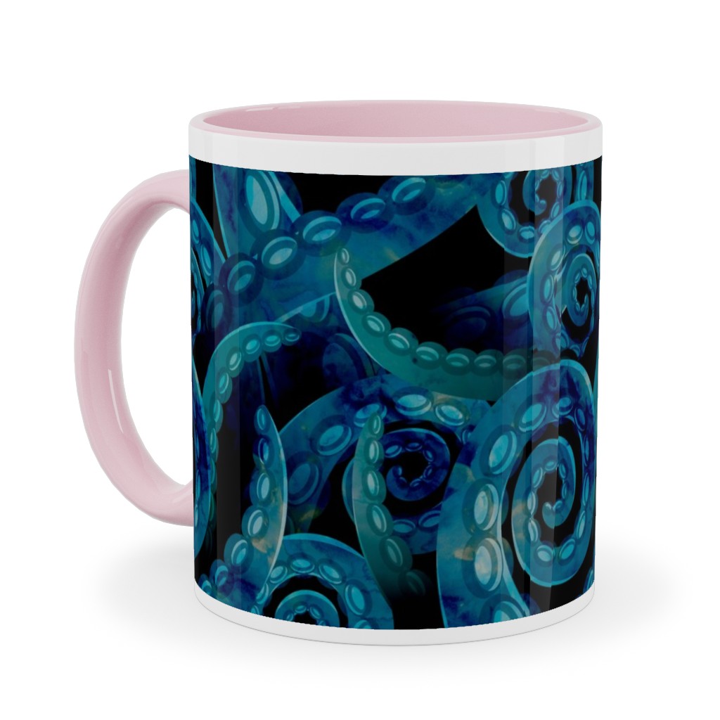 Octopus Watercolor - Blue Ceramic Mug, Pink, , 11oz, Blue, True Blue