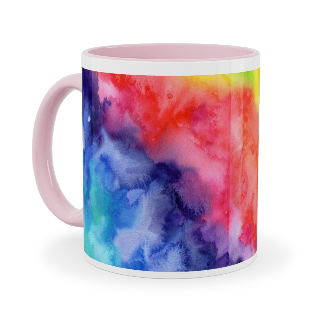 Rainbow Watercolor Wash Ceramic Mug, Pink, , 11oz, Multicolor